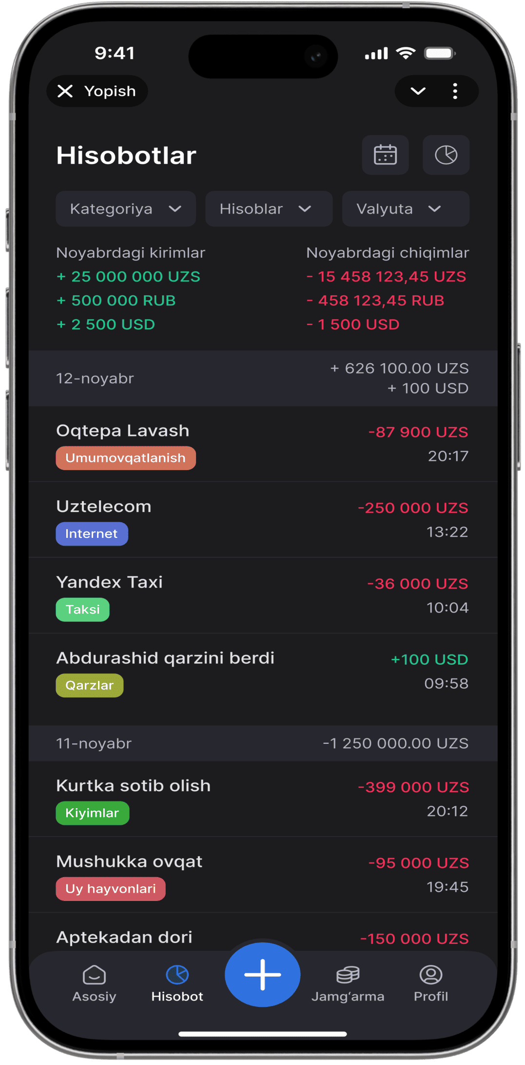 Barcha Xarajatlarning Batafsil Tarixi